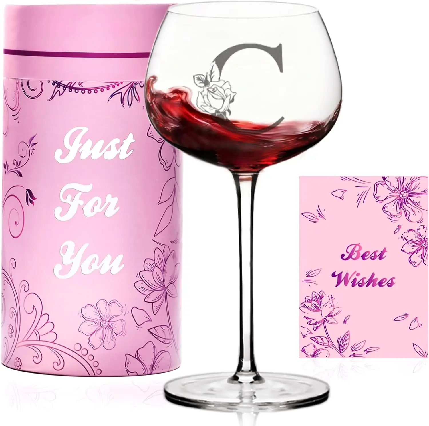 Personalized Wine Glass for Women, Engraved Monogrammed A-Z Customized Wine Glass Birthday Gifts for Women, Unique Mothers Day, Anniversary, Christmas Gift for Her, Mom, Friend, Wife, Sister Wine lovers Gift