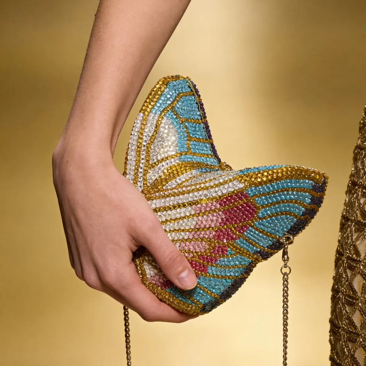 Women's Mini Butterfly Wing Shape Clutch, Sparkly Rhinestone Glow Purse with Chain Strap for Parties, Holidays