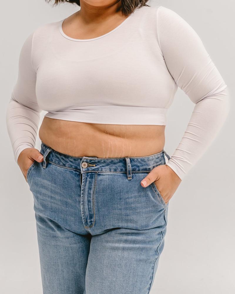 Classic Long Sleeve Halftee - White Top with Round Neckline & Comfortable Fit for Women - Breathable Fabric for Versatile Wear