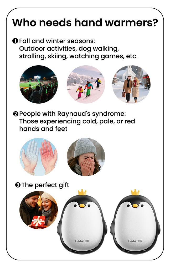 GAIATOP Limited-Edition Penguin Hand Warmers for Women & Men 2-Pack Adorable & Unique Design, 13H Long-Lasting Warmth,3 Heat Settings Rechargeable.Best gifts for Her & Him   Valentine's Day gift