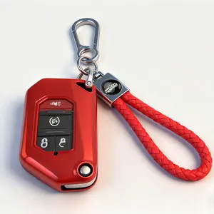Compatible with Jeep Key Fob Cover With Leather Keychain Soft TPU Protection Key Case for 2018-2026 Wrangler JL JLU Rubicon Wagoneer Gladiator JT Sahara JLU Remote Key