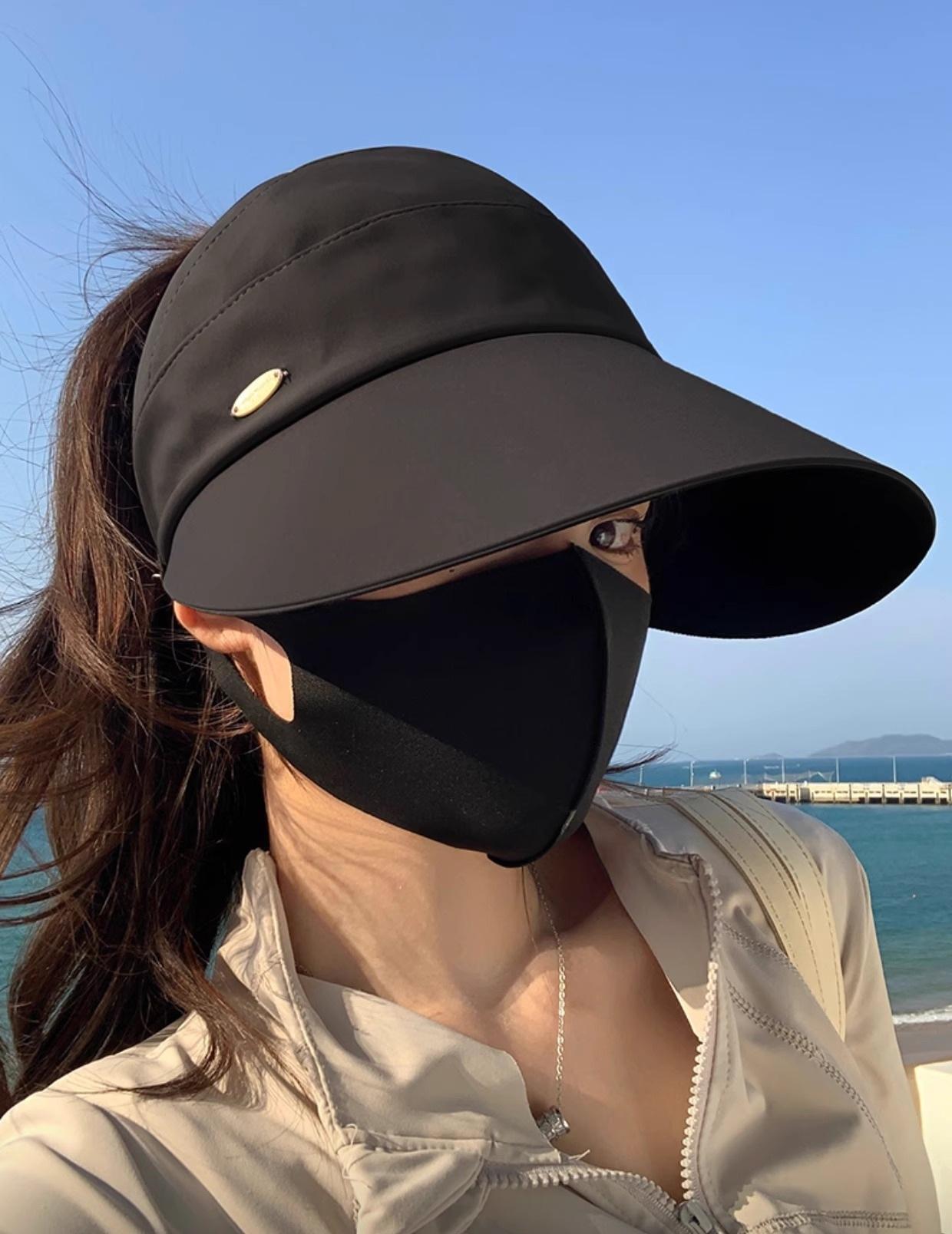 2 Pack UPF 50+ Women's Open-Top Sun Visor Hat, Large Brim UV Protection Sun Hat for Ponytail, Foldable Outdoor Beach Golf Running Sun Hat for Summer, Face Slimming Design