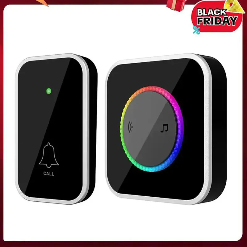 Wireless Doorbell – Easy Installation, Waterproof Wireless Door Bell with Adjustable Volume, 45 Chimes & Colorful LED, 1000Ft Long Range Doorbell for Home, Office, Apartment & Classroom, Black Smart Doorbell Kit