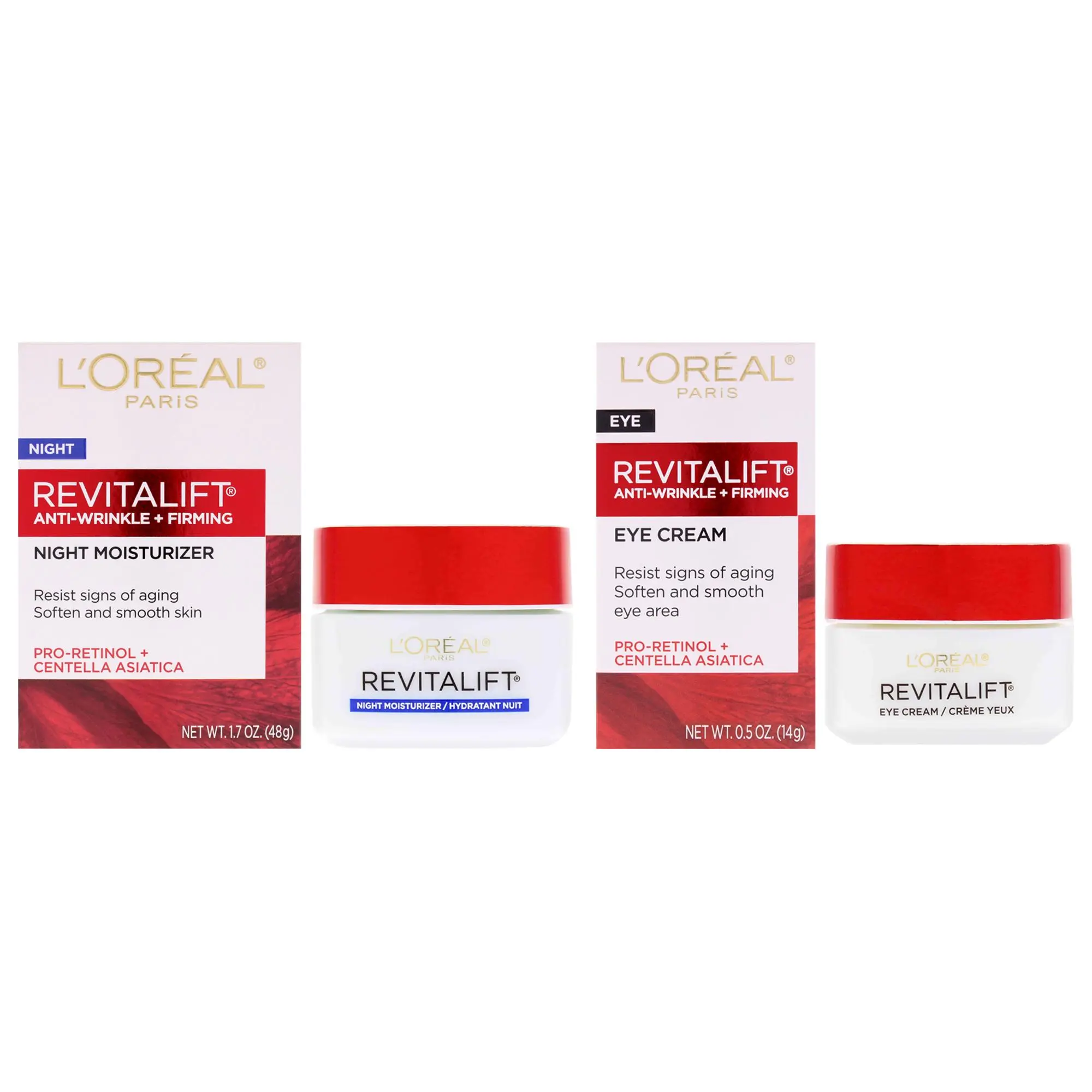 Revitalift Anti Wrinkle Night Moisturizer Kit by LOreal Paris for Unisex - 2 Pc Kit 0.5oz Eye Cream, 1.7oz Night Moisturizer