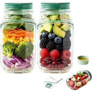 Leakproof Vertical Layered Salad Jar (Mason Jar Style) with Side Opening Built-in Sauce Compartment | Ideal for Office/Picnics/On-the-Go | Better Value on Multi-Packs Insulated Modern Containers Snack Containers|valentine's gift