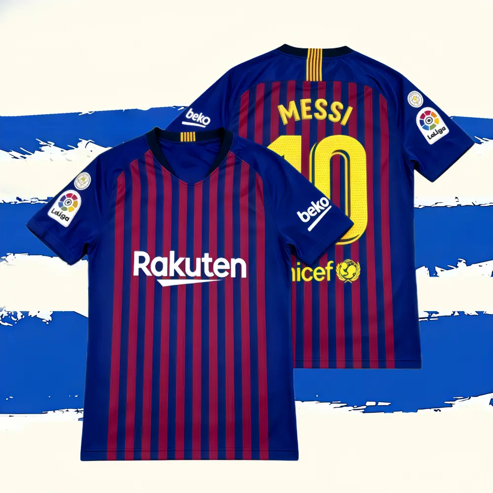 18-19 Season Home Red and Blue Short-Sleeve No. 10 Messi Football Jersey