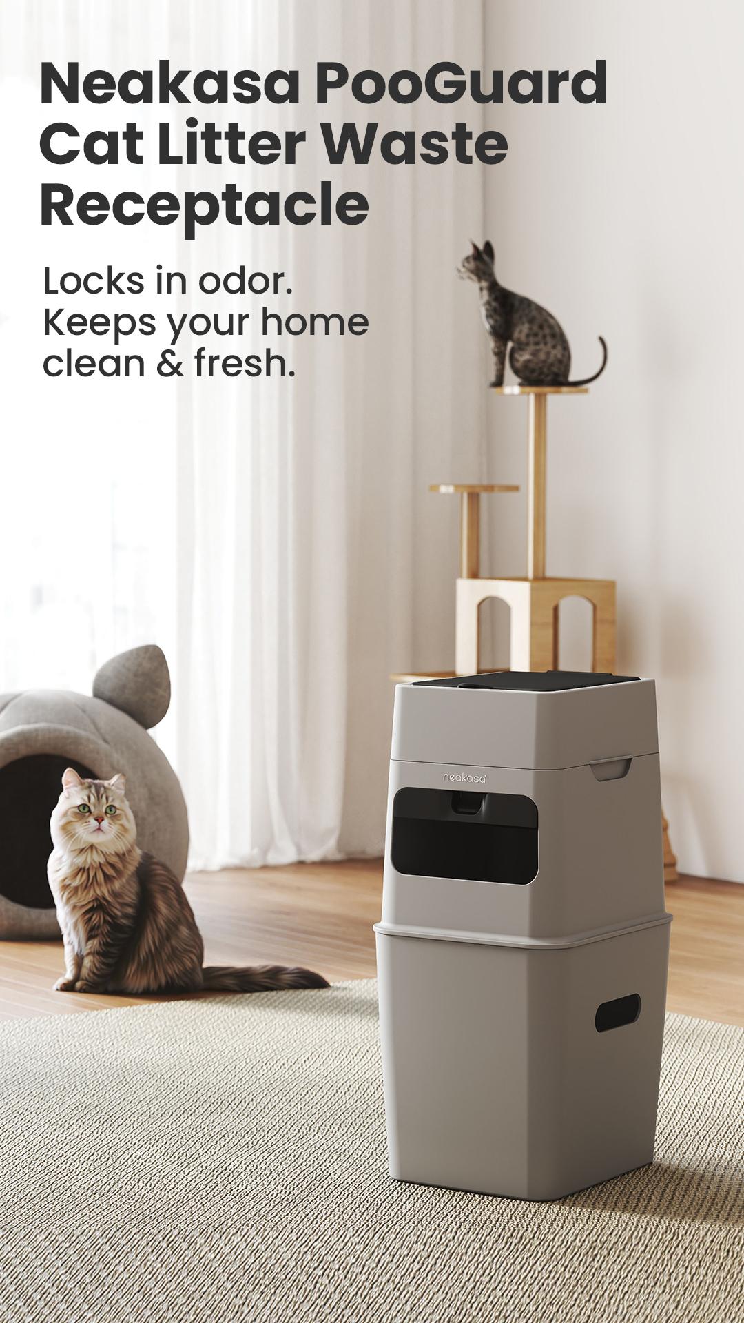 Neakasa PooGuard Waste Disposal Receptacles, 9.2L Trash Can for Cat Litter, Dog Waste & Diapers, with Viewing Window, Wider Opening, and 4-Month Refill (Gray)