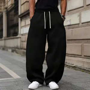 Men's knitting Solid Color Drawstring Waist Loose Fit Wide Leg Trackpants,unisex Simple Versatile Casual Stylish Street Style Joggers,Plain Sweatpants,Suitable For Daily Commute Wear,Going Out Menswear,Basic Sports Trousers,For Spring/Summer/Autumn/Winter