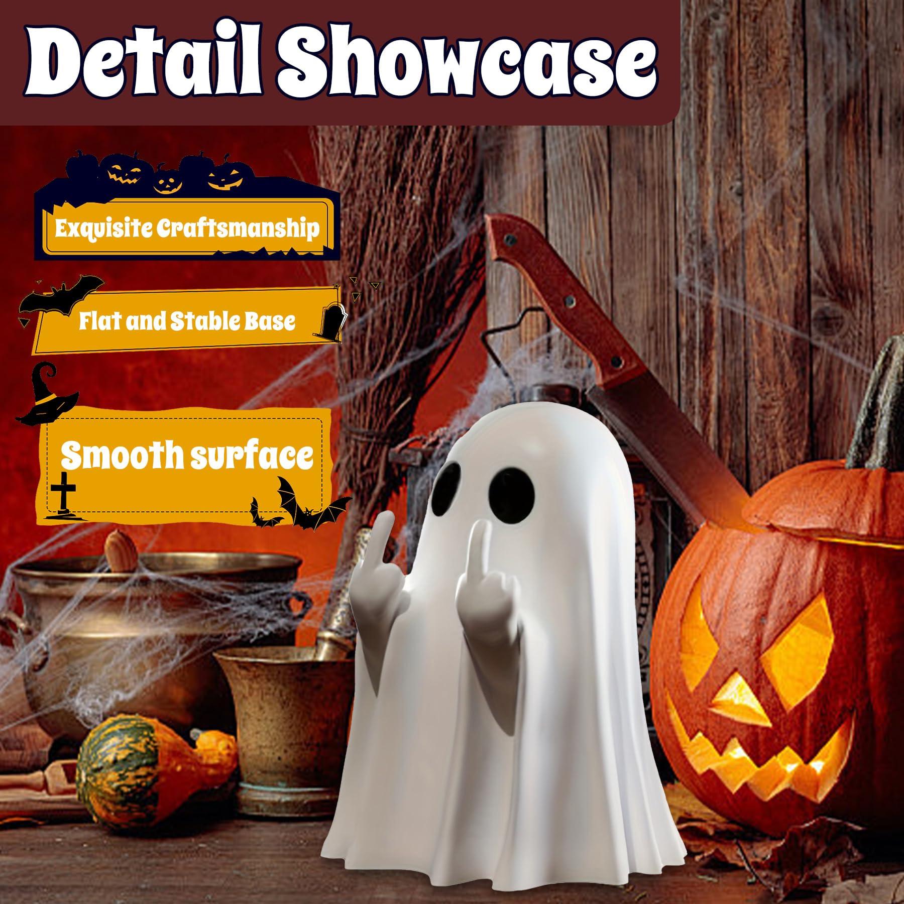 Halloween Ghost Figurine - Spooky Resin Middle Finger Statue, Cute Decor for Halloween Decorations, Porch and Indoor Spooky Home Decor