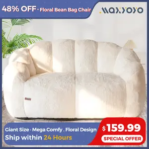 MAXYOYO Floral Bean Bag Chair – Soft Petal Faux Fur Bean Bag Floor Sofa for Adults, Ideal for Reading or Relaxing