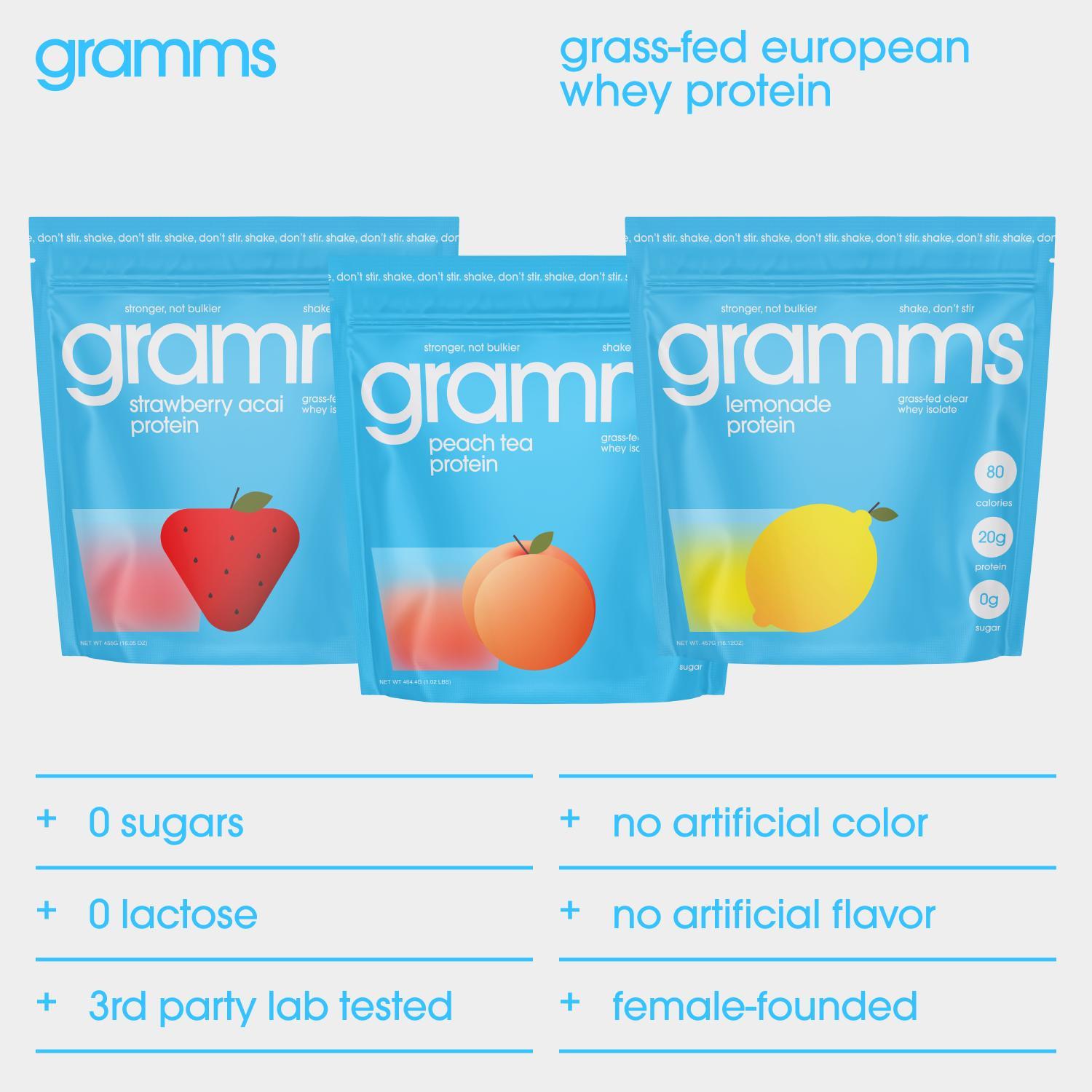 Gramms Clear Whey Isolate Protein Powder - Grass Fed Protein - 20g Protein, 0 Sugar, 80 Calories – Gluten Free, Lactose Free, Clean Nutrition Gramms Clear Whey Isolate Protein Powder - Grass Fed Protein - 20g Protein, 0 Sugar, 80 Calories – Gluten Free, Lactose Free, Clean Nutrition