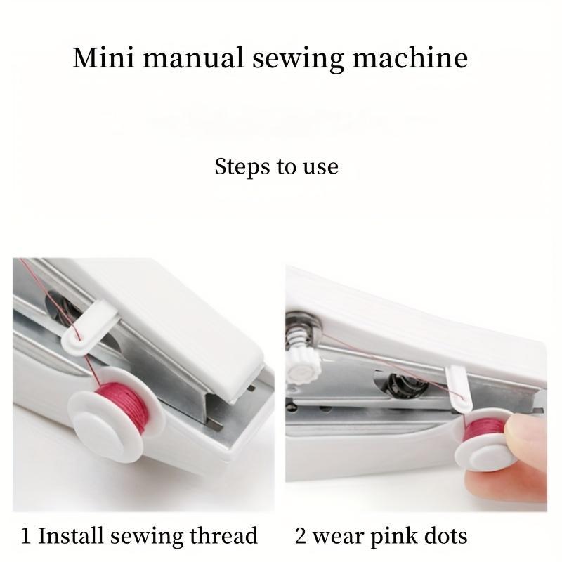 Portable Handheld Sewing Machine Set White Mini Sewing Machine with 12pcs Polyester Threads Easy Manual Stitching for Home Use