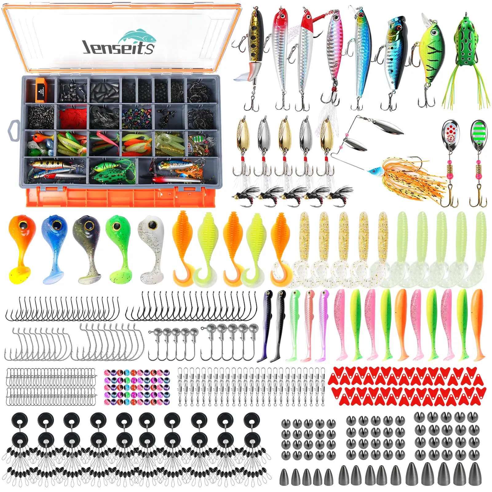 Jenseits MadBite Fishing Kit - 183/255/422 Pcs Complete Fishing Equipment Tackle Set with Hooks, Sinkers, Outdoor Storage Box, Ideal for Bass, Trout Casting Practice