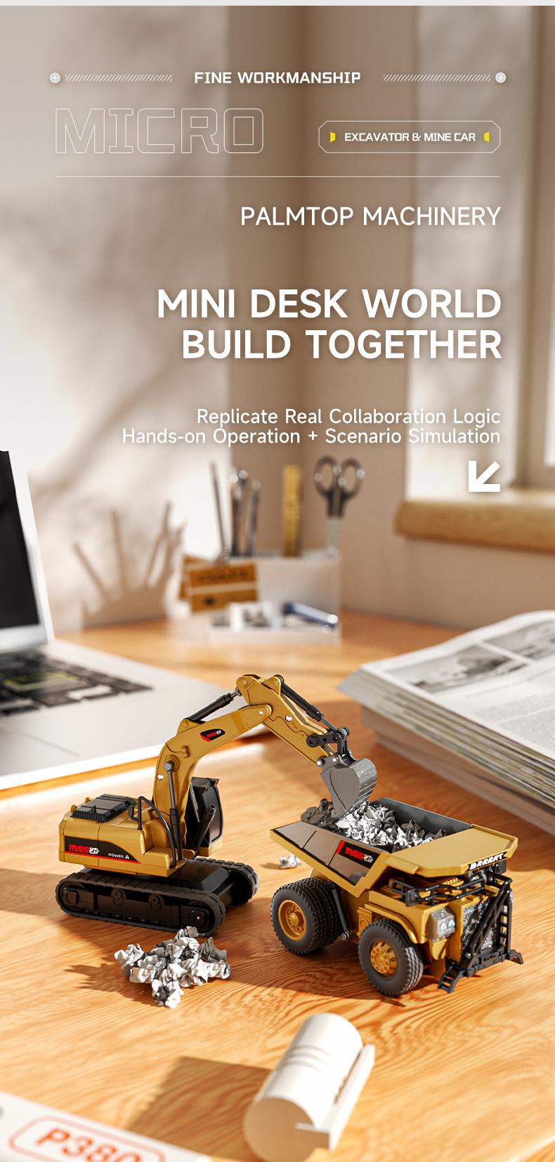 BRRRRT 1/64 Mini Remote Control Excavator and Dump Mini Forklift ToyTruck Full Proportion Toy Set with Lights and Sounds for Adults Kids Boys and Girls RC Construction Vehicles