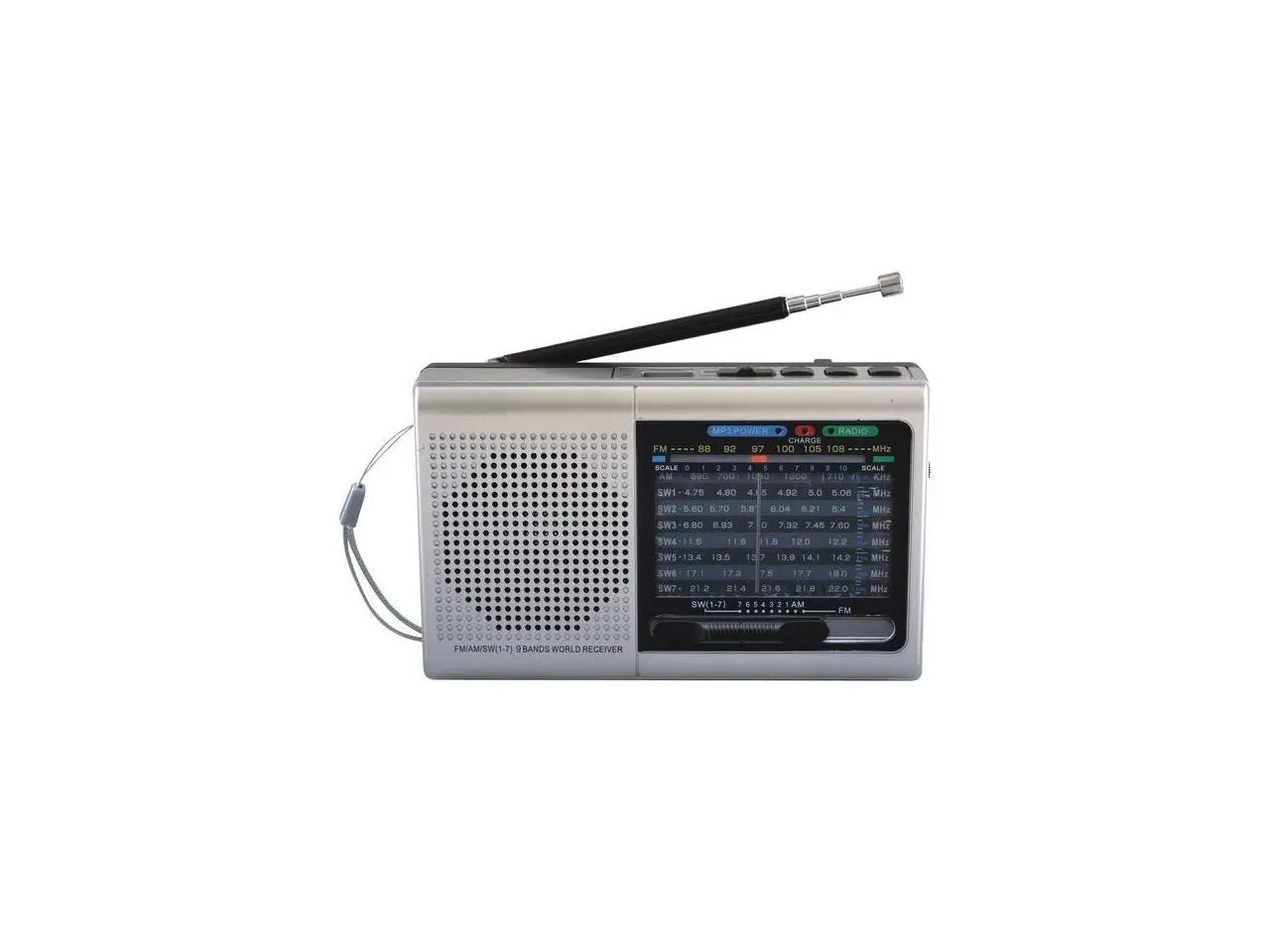 Supersonic SC-1080BT- SLV 9-Band Rechargeable Bluetooth Radio with USB/SD Card Input (Silver)
