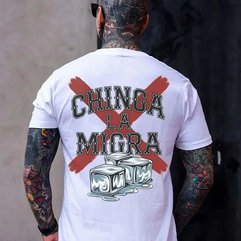 CHINGA LA MIGRA NO ICE Print Men's T-shirt