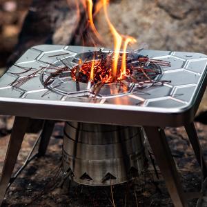 nCamp - Portable Gas Stove Set, Camping Wood Stove W/Iso-Propane Adapter, Prep Surface & Carry Case, Mini Wood Stove for Gas, Hexamine Tablets, & Liquid Fuels, Portable Wood Stove Set, 4-Piece Set