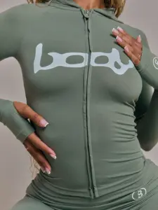 VVZ 2026 Women's Two-Piece Set,  Hooded Graphic Print Zipper Jacket and Pants Set, Casual Tight-Fit Daily Wear, Fashionable Ladies Clothing