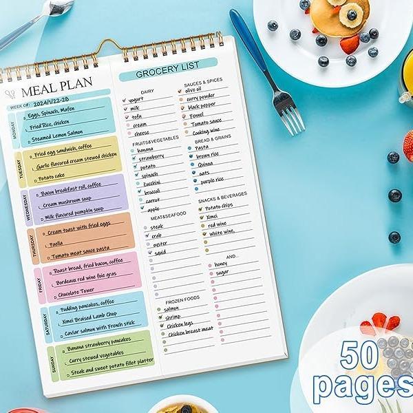 Weekly Meal Planner with Grocery List, Magnetic Fridge Planner, 50 Tear-Off Sheets, 5.83 x 8.54 Inch Meal Prep Pad, Wall-Mountable Kitchen Planner with To-Do List and Daily Schedule