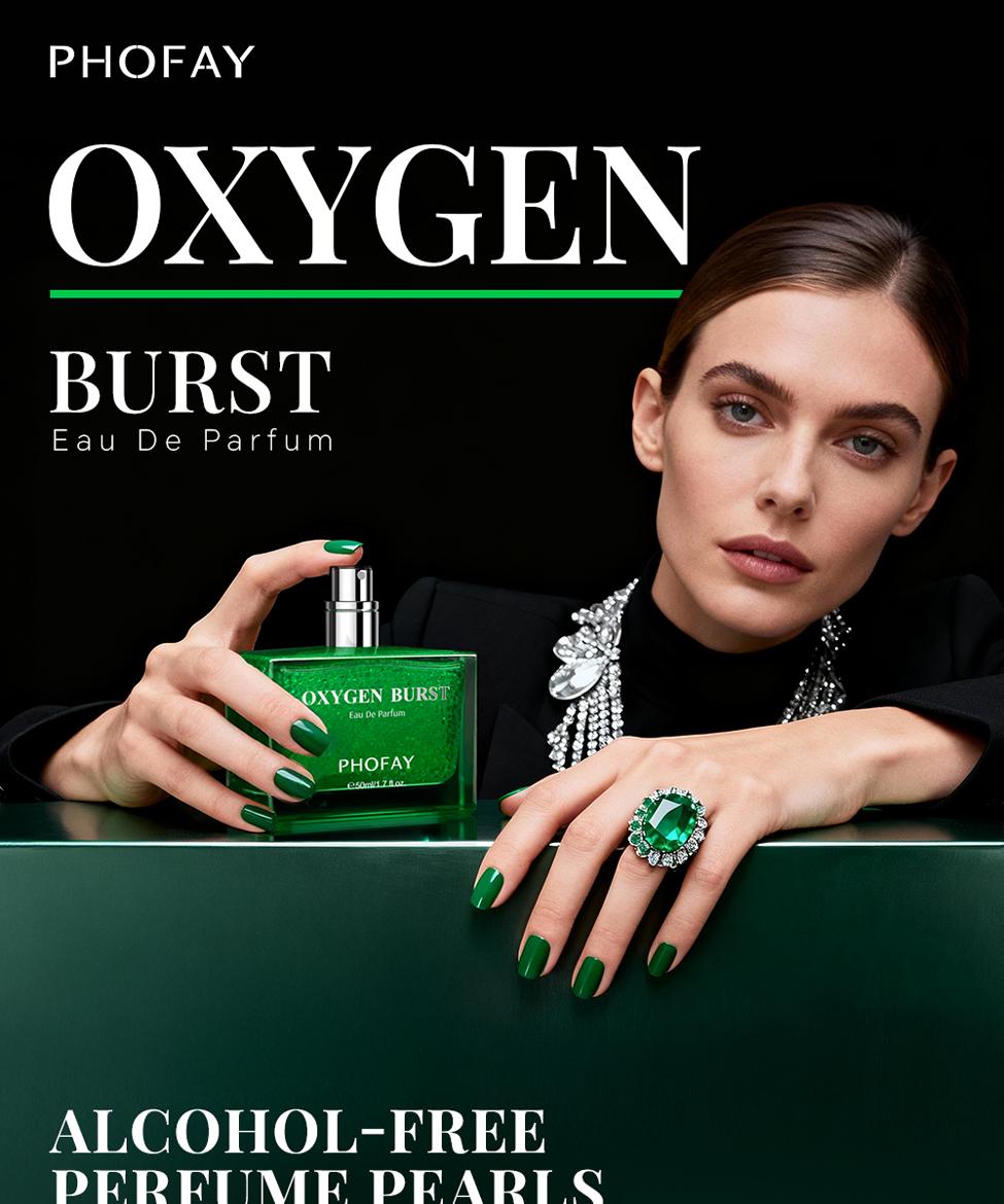 PHOFAY Oxygen Burst Perfume Beads Invigorating Aroma Mint & Sandalwood Alcohol-Free Sensitive Skin Friendly 50ml Valentine's Day gift