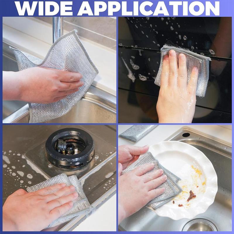 12 Counts Dishwashing Rags,Multipurpose Non-Scratch Wire Dishcloths for Wet and Dry Use, Reusable Wire Cleaning Cloths for Kitchen,Sinks,and Pans Silver Removable, Washable & More