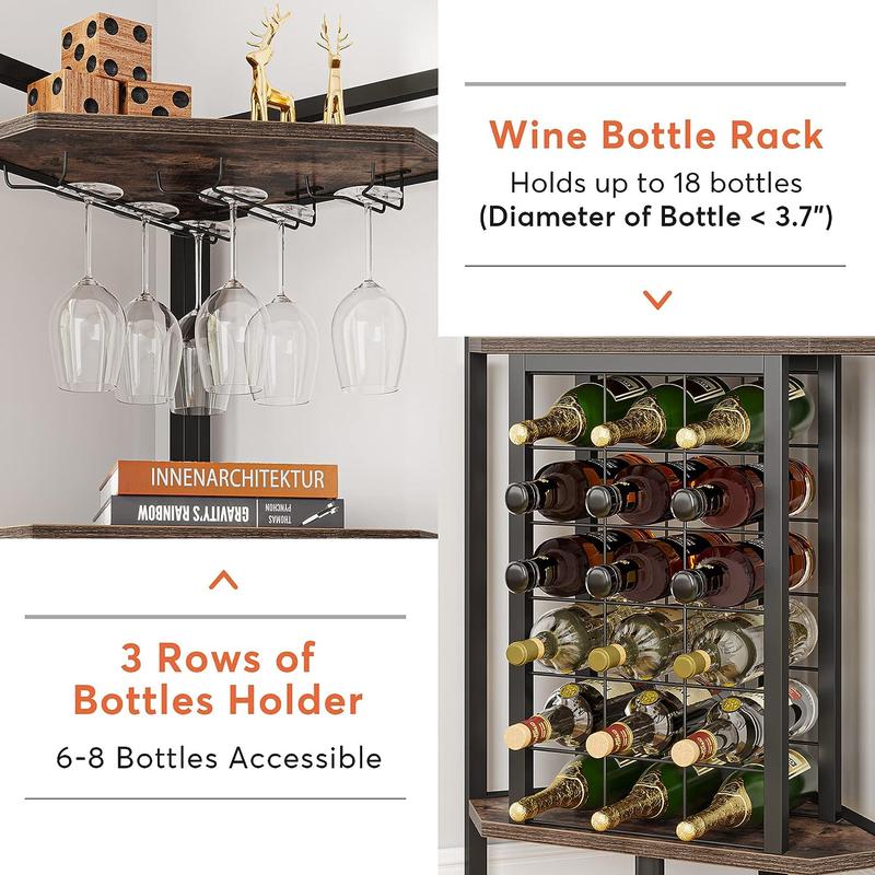 Tribesigns Industrial 4 Tier Corner Wine Rack with Glass Holder,Corner Bar Utensils Metal