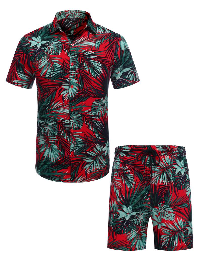 COOFANDY Men's Set Hawaiian Matching Set Summer Beach 2 Piece Outfits Flower Shirts and Shorts Tropical Fabric Tropical Fabric Floral Menswear  Shortsleeve Loose
