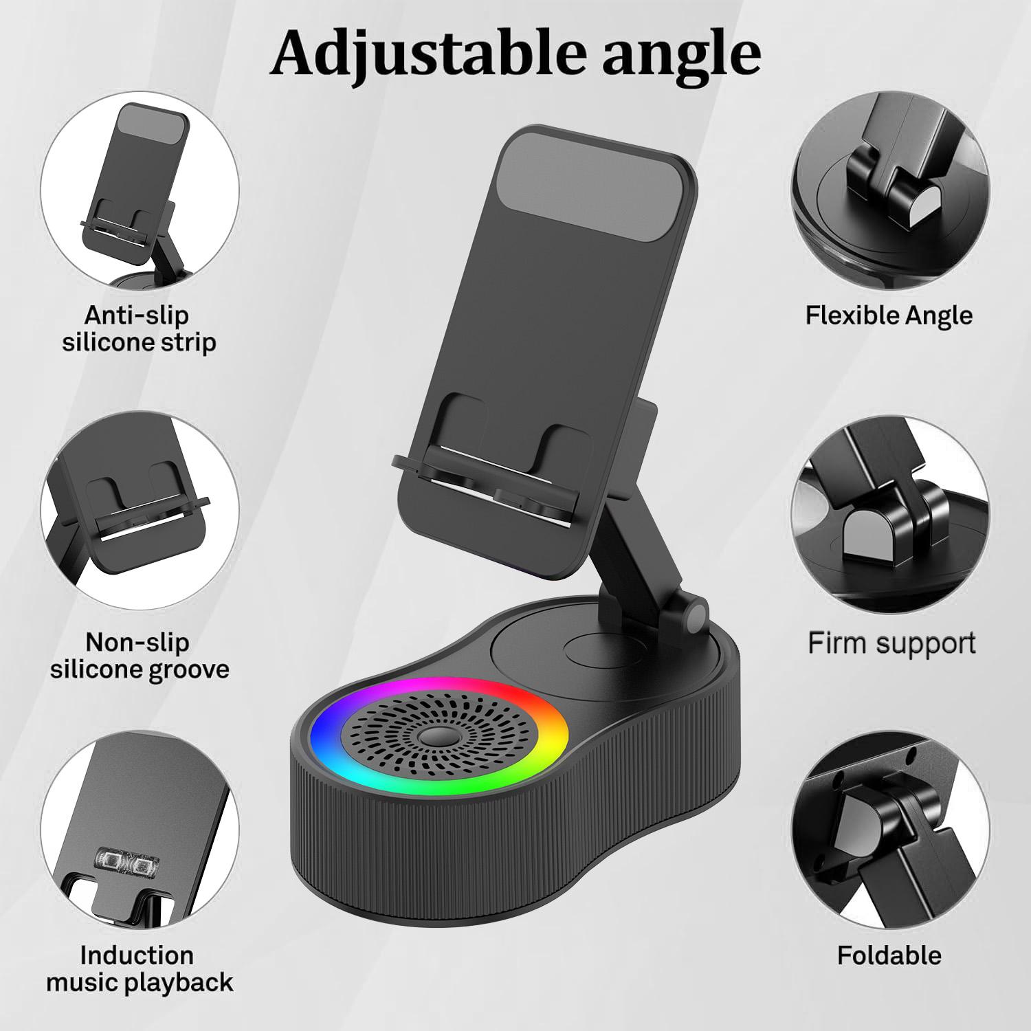 Cell Phone Stand with Wireless Bluetooth Speaker, LED, Anti-Slip Base HD Surround Sound,Perfect for Home/Outdoor with Bluetooth Speaker for Desk Compatible with iPhone/ipad/Android,Gifts for Men Women