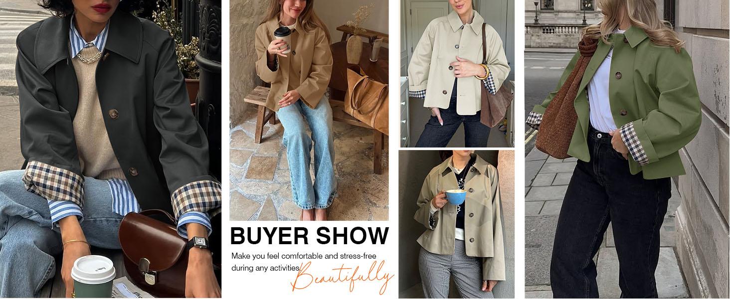 Tankaneo Womens Oversized Cropped Trench Coat Lightweight Single Breasted Barn Jacket Fall Windbreaker Fashion Outerwear with Checkered Lining #workwear #oldmoneyoutsits #tiktokshopholidayhaul #tiktokshopcreatorpicks #tiktokmademebuyit