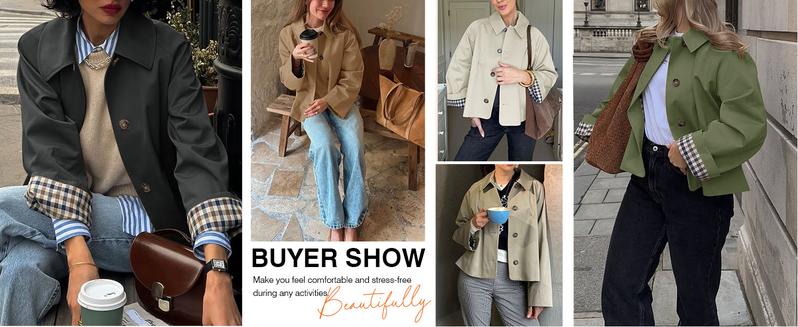 Tankaneo Womens Oversized Cropped Trench Coat Lightweight Single Breasted Barn Jacket Fall Windbreaker Fashion Outerwear with Checkered Lining #workwear #oldmoneyoutsits #tiktokshopholidayhaul #tiktokshopcreatorpicks #tiktokmademebuyit