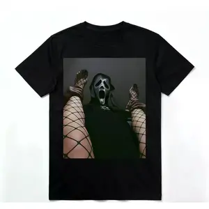 Dark Horror Streetwear Oversized Graphic Tee Unisex Black 100% Cotton Bold Mask Print for Halloween Festivals or Everyday Grunge Soft Limited Drop Casual Crewneck Tshirt shirts men graphic t-shirts