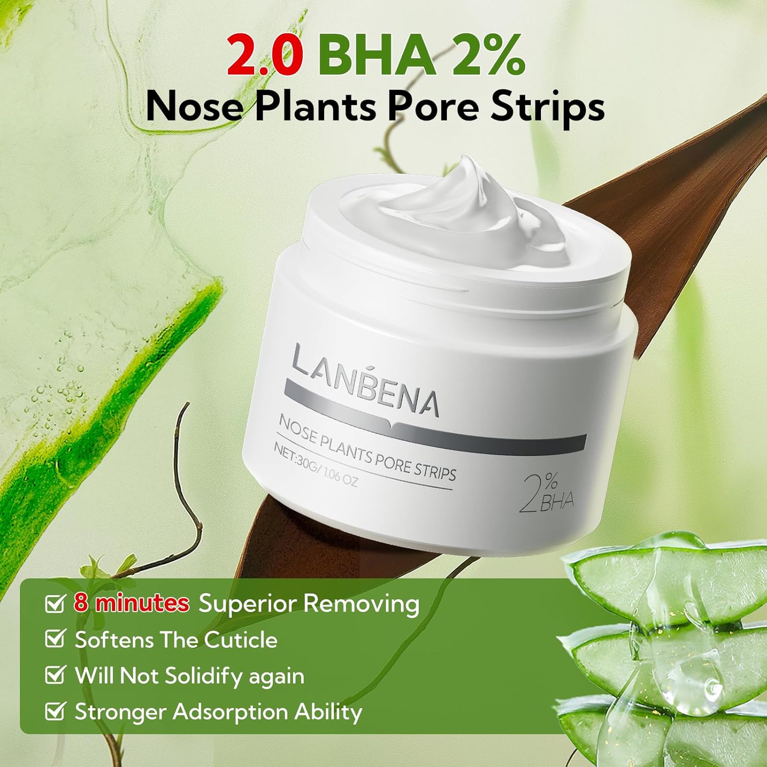 LANBENA 2.0 Blackhead Remover Nose Plants Pore Strips Deep Cleansing Peel Off Mask 60Pcs for Pore Health & Blackhead Removal with Aloe Vera & Hyaluronic Acid 30g (Updated version in circulation).