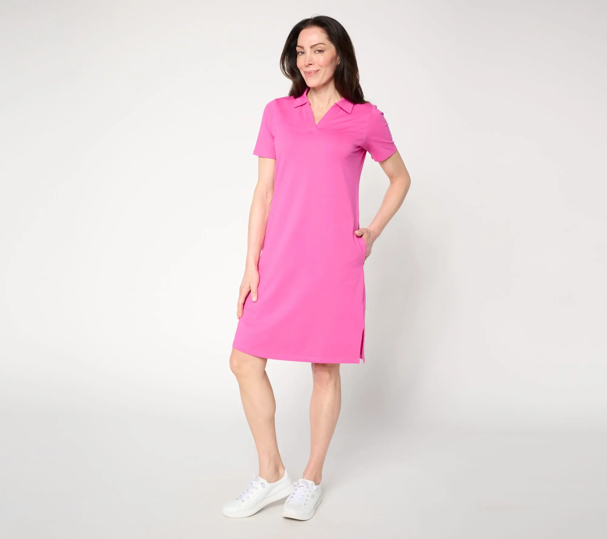 Denim & Co. Active Petite French Terry Short Sleeve Collared Dress