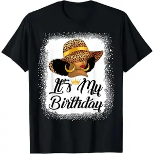 Cotton African American Woman It's My Birthday Black Queen T-Shirt