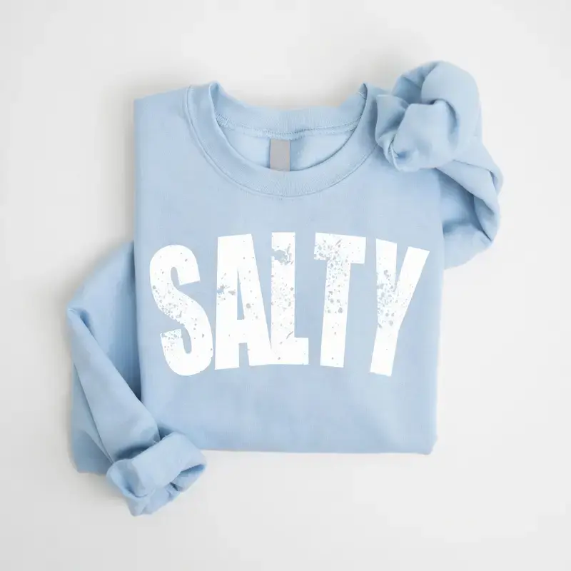 (Sale Off Up To 50%) Salty Sweatshirt, Trendy Beach Crewneck, Vacation Sweater, Summer Shirt, Perfect for Summer Vacation & Coastal Trips, Comfortable Casual, Full Color, For Men, For Women, Casual, Classic Fashion, Tee Print
