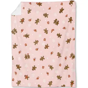 Aura Blankets Gingerbread Man Christmas Decorative Throw Blanket,Candy Snowflake Print Decoration,Flannel Winter Pink Blankets for Couch Sofa