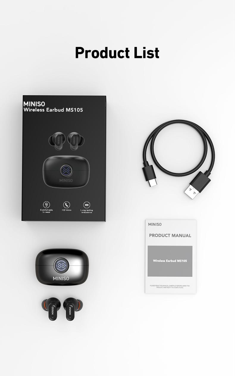 MINISO MS105 Wireless Earbuds Bluetooth 6.0 Earphones, In Ear Earbuds,Waterproof Wireless Earphones, Suitable for Office, Sports, Study and Audio Calls, Built in Microphone, Gaming Bluetooth Headphones MINISO MS105 Wireless Earbuds Bluetooth 6.0 Earphones, In Ear Earbuds,Waterproof Wireless Earphones, Suitable for Office, Sports, Study and Audio Calls, Built in Microphone, Gaming Bluetooth Headphones