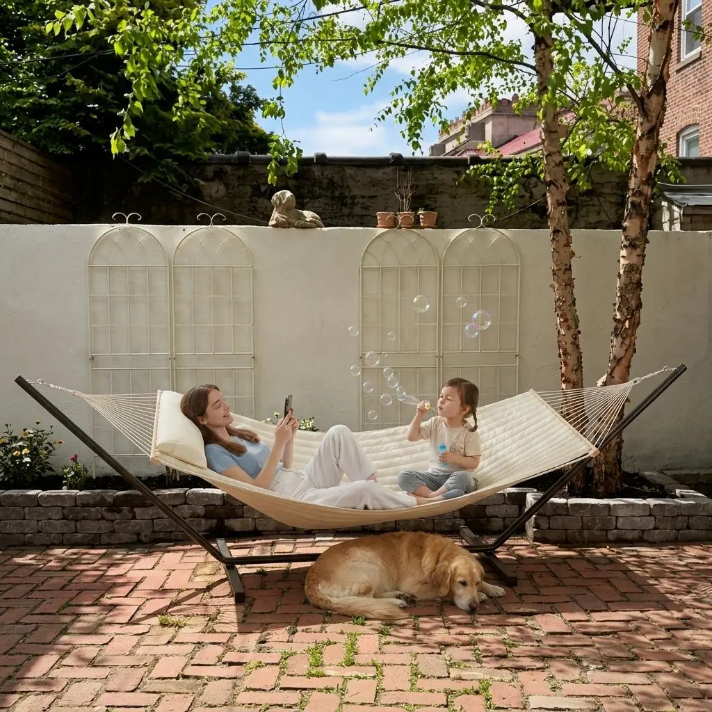 [Summer Sale] Portable Double Hammock for Two with Pillow & Adjustable Steel Stand, 475 lbs Capacity, for Outdoor Patios, Gardens, Beaches, and Backyards—Perfect for Summer Vibes, Backyard Hammocks, and Outdoor Patio Furniture