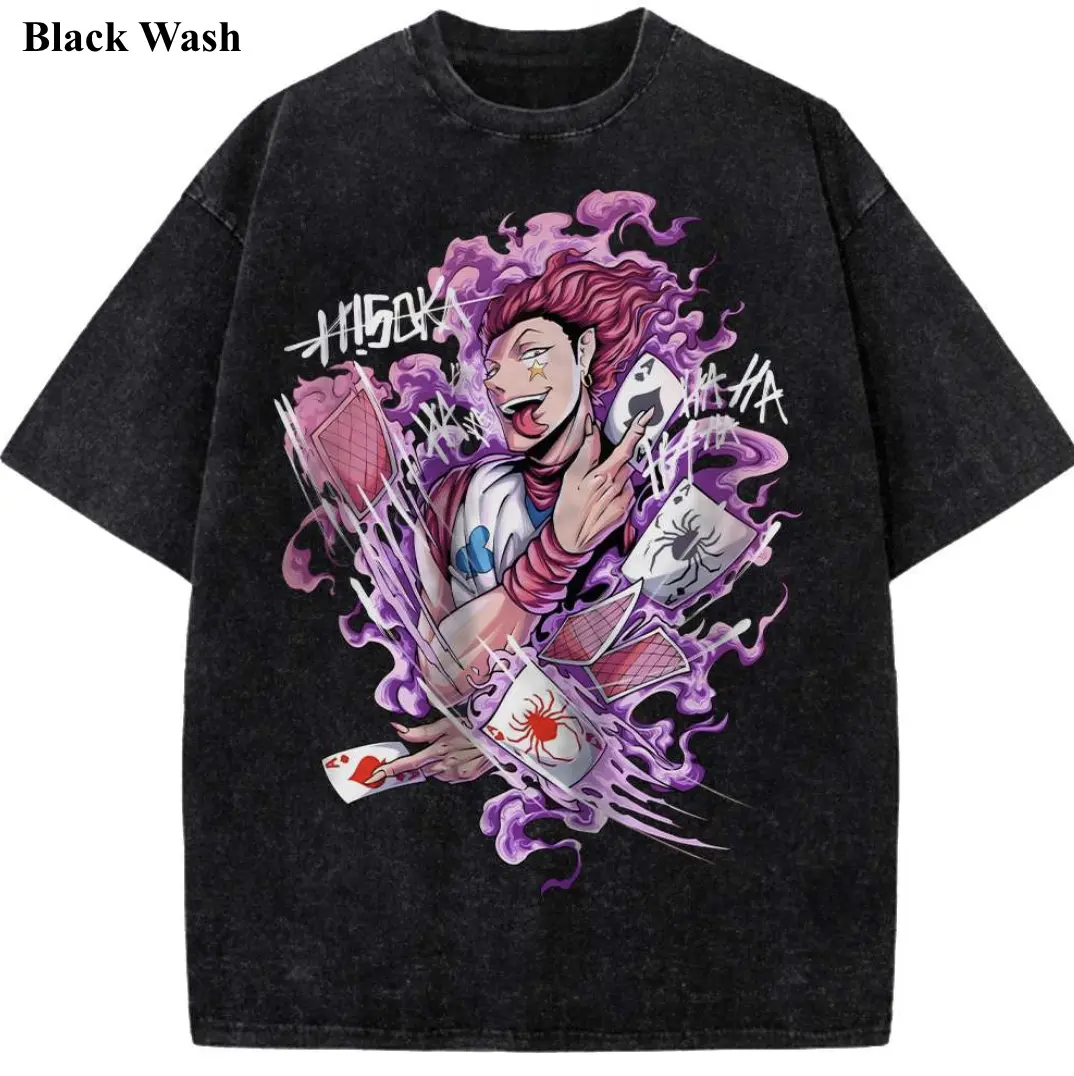 Hisoka Vintage Wash Tee, Hunter x Hunter T-shirt, Anime Graphic Tees, Unisex Shirt, Anime Gift For Fan, Gym Workout Shirt, Menswear Womenswear Crew Neck Oversize Fit Heavy Cotton