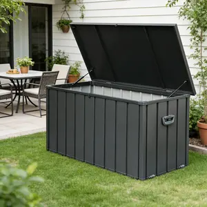 5-Size 100-200 GallonOutdoor Storage Deck Box Waterproof | Lockable Patio Storage Bin for Cushions, Pillows, Garden Tools & Pool Toys | Heavy Duty Steel Deck Box with Wheels & Lid, Rodent Proof (Dark Gray)