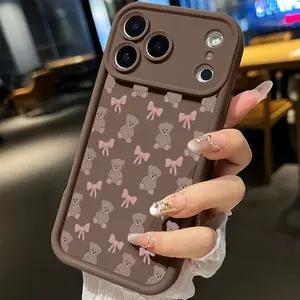 Cute Bear & Bow Pattern Case for iPhone 16 16e 15 17 Air 14 13 12 11 Pro Max Plus X XS Rugged Durable Shockproof Anti-Scratch Soft Silicone Cover Protection Cellphone