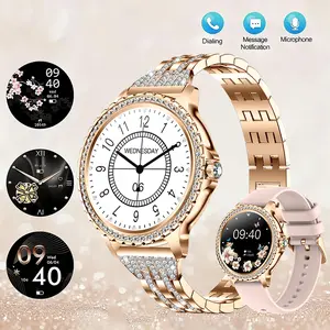 Rose Gold IP68 Smart Watch for Women 2026 New, DiamondDial & Diamond-Studded Strap, 100+ Sport Modes, Bluetooth Call Answer/Reject, 1.32" HD Touchscreen FitnessTracker, Sleep Monitor, Extra Strap