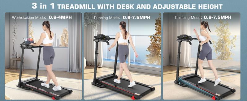 3-in-1 Foldable Treadmill with Desk, Adjustable Height, 300lb Capacity, Incline Feature, Powerful Home Walking & Running Machine 3-in-1 Foldable Treadmill with Desk, Adjustable Height, 300lb Capacity, Incline Feature, Powerful Home Walking & Running Machine