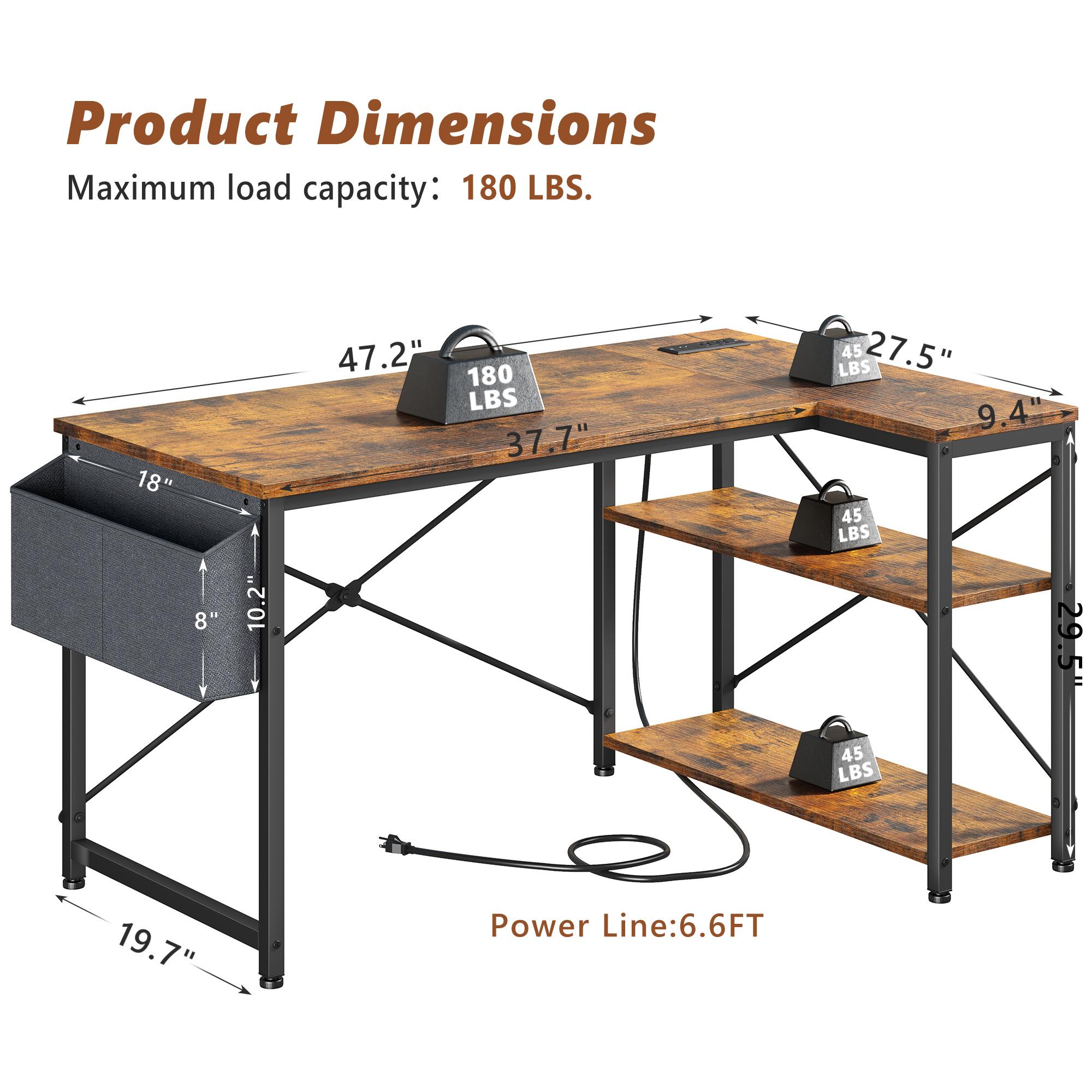 【For SMALL SPACE】Raybee L-Shaped Gaming Desk with Side Pouch, Shelves, Power Outlets Home Office Computer Desk for Small Space, Bedroom,Dormitory,Study Room,Corner Table Organization 【For SMALL SPACE】Raybee L-Shaped Gaming Desk with Side Pouch, Shelves, Power Outlets Home Office Computer Desk for Small Space, Bedroom,Dormitory,Study Room,Corner Table Organization