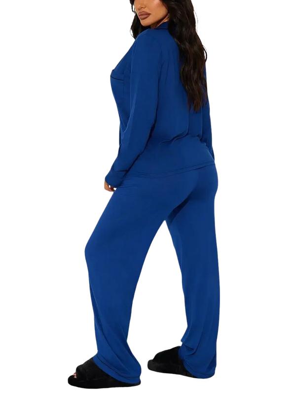 JointlyCreating Women's Pajama Set 2 Piece Satin Sleepwear Long Sleeve Button Down Top & Pant Classic OL Style Autumn Loungewear