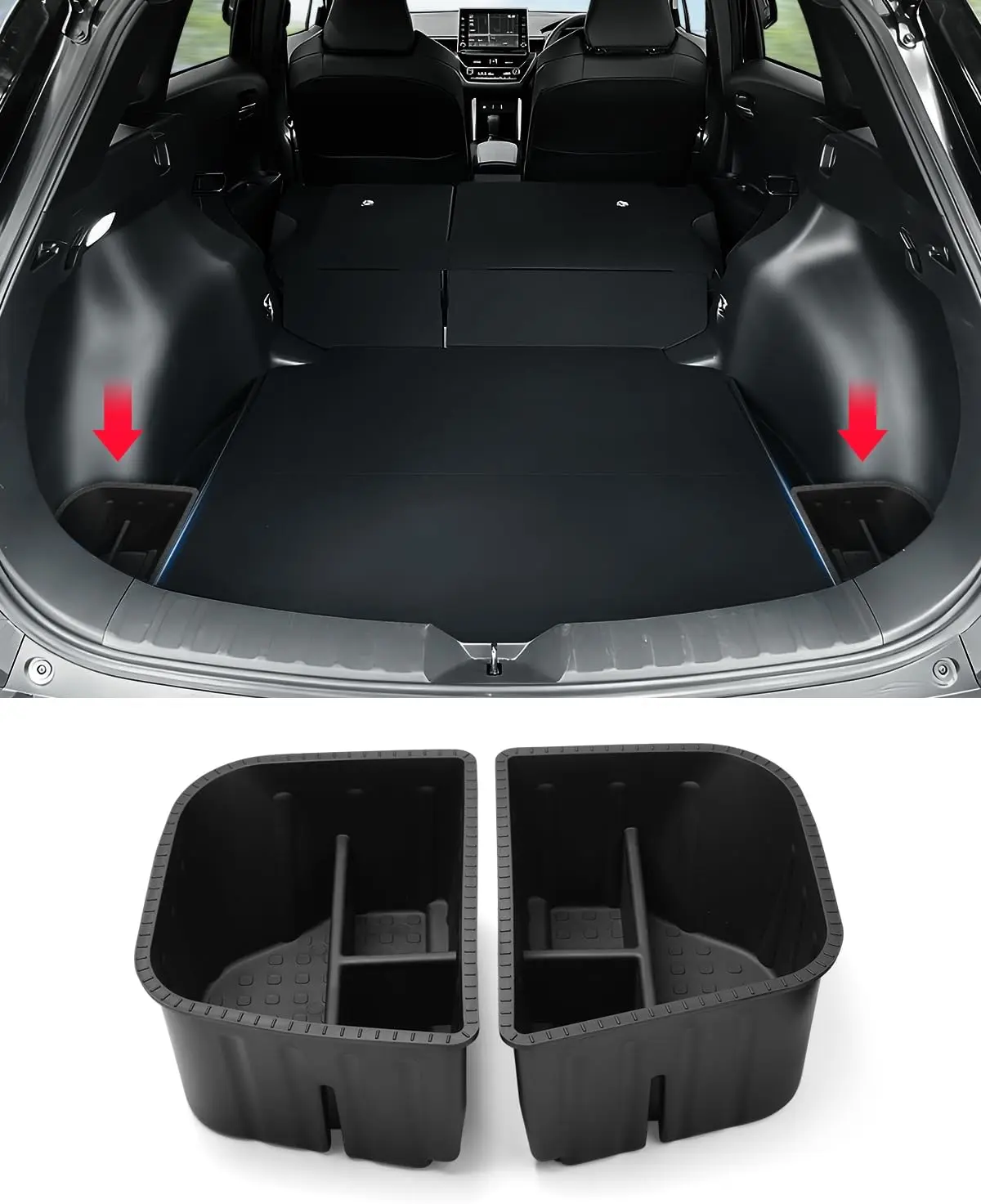 Rear Trunk Organizer for Toyota Corolla Cross Accessories 2022-2025 (NOT for Corolla), Corolla Cross Trunk Side Pockets Waterproof Trunk Storage Bin Boxes (2PCS)