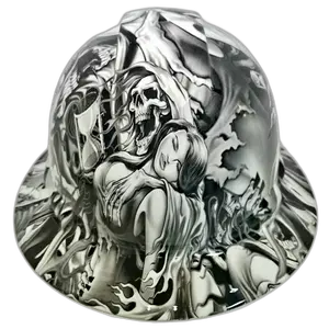 Silver Grim Reaper Flames Art - Custom Hydro Dipped Full Brim Hard Hat