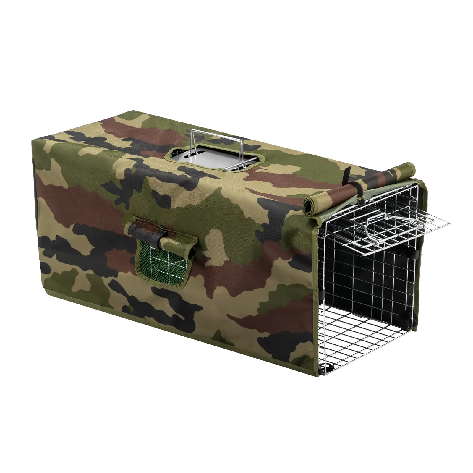 32x11.5x12.5 in Humane Iron Frame Rescue Cage with Removable Cover - UV-Resistant Oxford Fabric, Mesh Structure, Detachable, Windproof, Concealed Design, Easy Access for Small/Nuisance Animals, Raccoons (9.3 lbs)