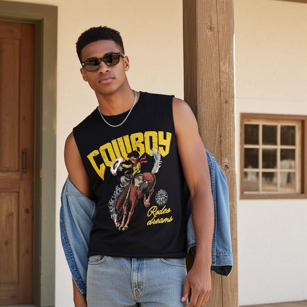 Sopula Studio Men's Cowboy Rodeo Dreams Print Tank Top Sleeveless Casual Crewneck Workout Tanktop