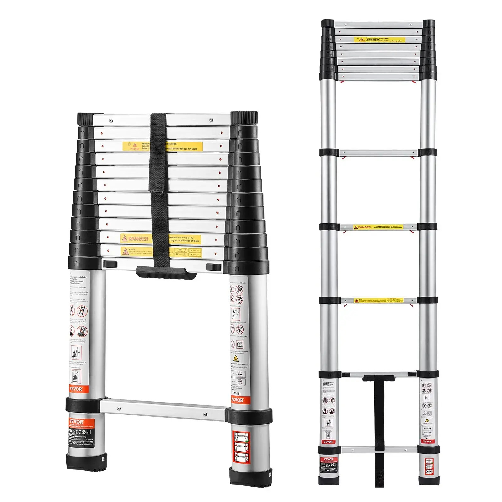 【Summerfinds】VEVOR 12.5ft Telescoping Ladder Aluminum Lightweight Multi-Purpose Collapsible ExtensionOne-Touch Retraction LadderHeavy Duty 330LBS Max Capacity with Non-Slip Feetfor HomeOutdoor WorkLoft, Adjustable Ladder, Aluminum Telescopic Ladders
